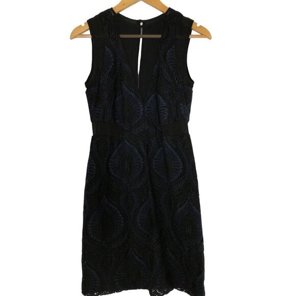 Nicole Miller Lace Dress Mesh V-Neck Mini Navy Black US 6 - Picture 4 of 10